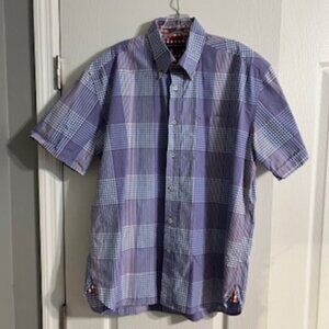 Tommy Hilfiger Men's Button Down Short Sleeve Shirt 2 Ply Fabric Plaid Large